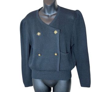St. John by Marie grey vintage Santana knit sweater black gold hardware boxy